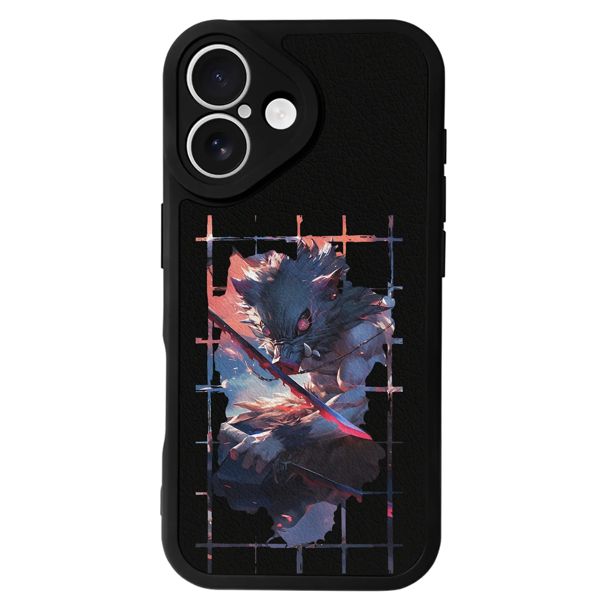 鬼滅の刃 グッズ,嘴平 伊之助 - IPhone 16シリーズ対応 ・ シリコンスマホケース ・ レザー調 ・ 高精度フィット ・ 耐衝撃 ・ ワイヤレス充電対応 ・ 精密カット